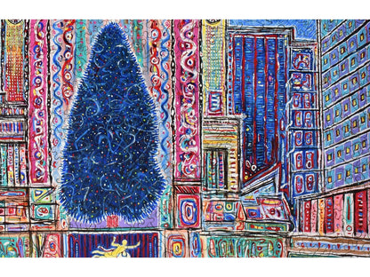 A closeup of the front of the puzzle, Rockefeller Center, showing the detail in the pieces.