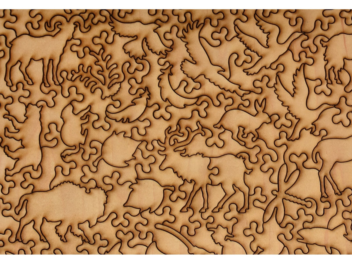 A closeup of the back of the puzzle, Rocky Mountain Retreat, showing the detail in the pieces.