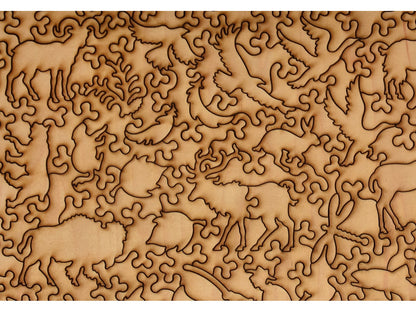 A closeup of the back of the puzzle, Rocky Mountain Retreat, showing the detail in the pieces.