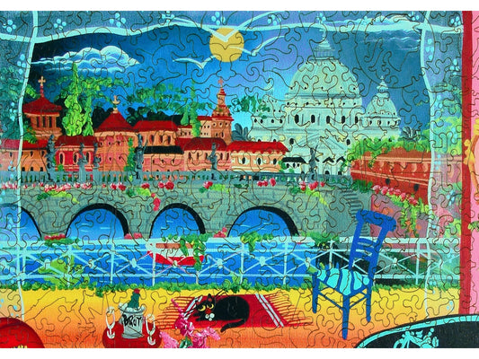A closeup of the front of the puzzle, Rome, Italy, showing the detail in the pieces.