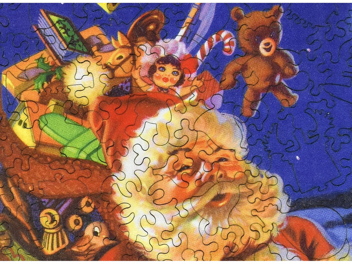 A closeup of the front of the puzzle, Santa's Toboggan Ride.