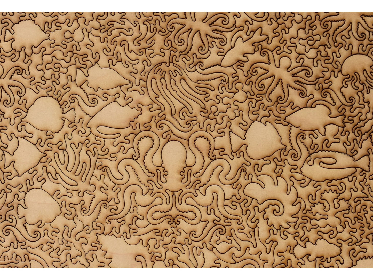 A closeup of the back of the puzzle, Sea Change Project, showing the detail in the pieces.