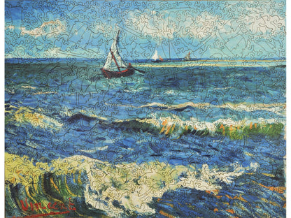 The front of the puzzle, Seascape near Les Saintes Maries de la Mer, which shows some sailboats out on the ocean.