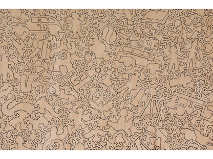 A closeup of the back of the puzzle, Sesame Street in the City, showing the detail in the pieces.