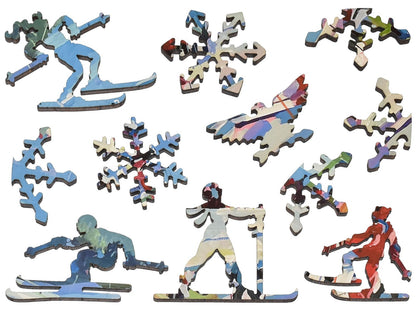 The whimsy pieces that can be found in the puzzle, Ski School.