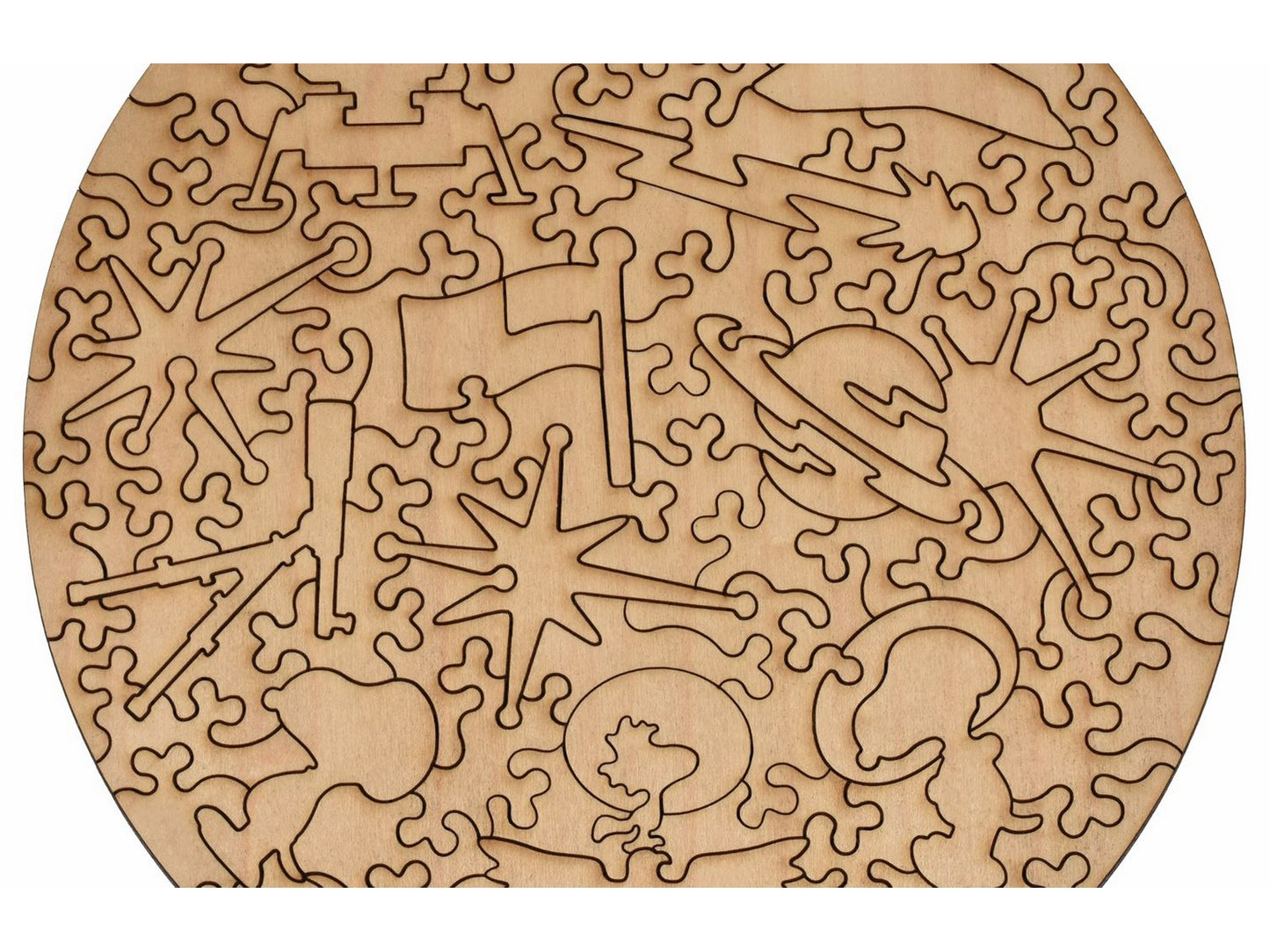 A closeup of the back of the puzzle, One Small Step for Snoopy, showing the detail in the pieces.