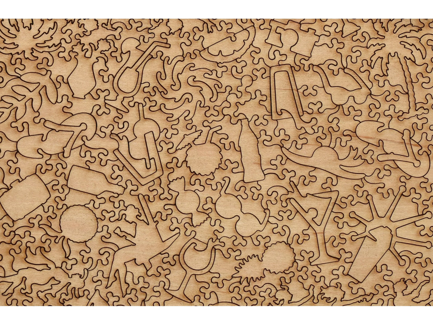 A closeup of the back of the puzzle, Spring Break Bar, showing the detail in the pieces.