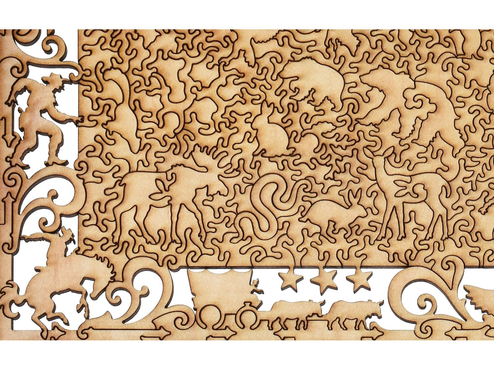 A closeup of the back of the puzzle, Storm in the Rocky Mountains, showing the detail in the pieces.