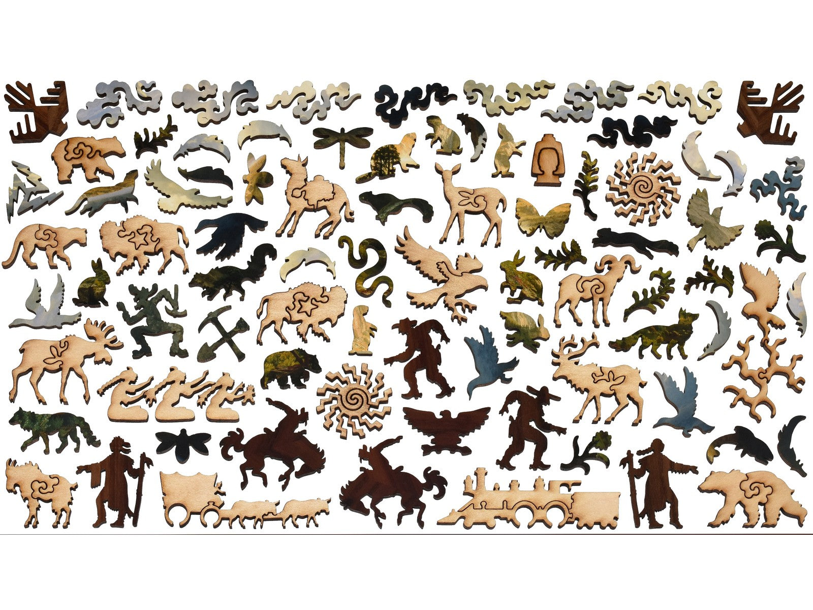 The whimsy pieces that can be found in the puzzle, Storm in the Rocky Mountains.