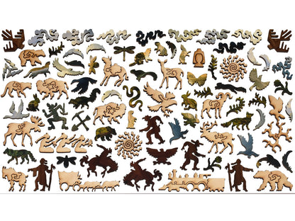 The whimsy pieces that can be found in the puzzle, Storm in the Rocky Mountains.