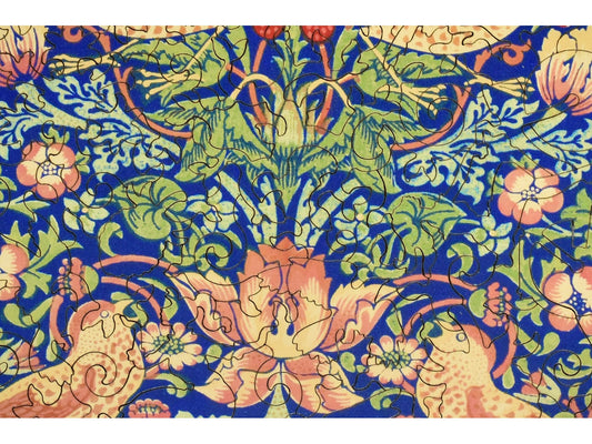 A closeup of the front of the puzzle, The Strawberry Thief.