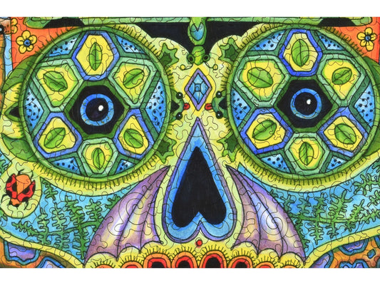 A closeup of the front of the puzzle, Sugar Skull.