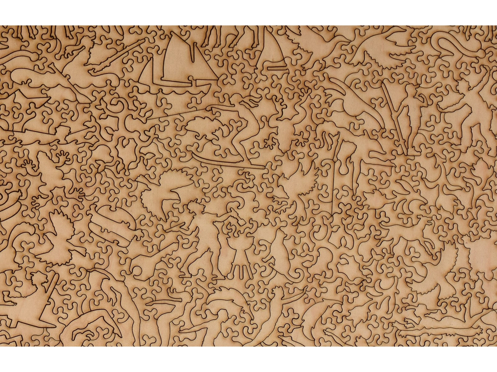 A closeup of the back of the puzzle, Summer at the Lake, showing the detail in the pieces.