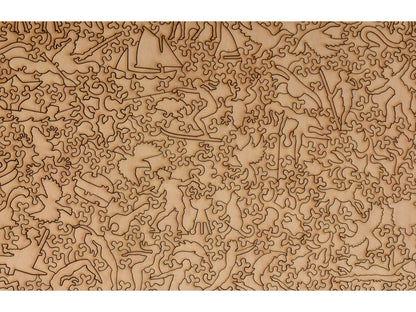 A closeup of the back of the puzzle, Summer at the Lake, showing the detail in the pieces.
