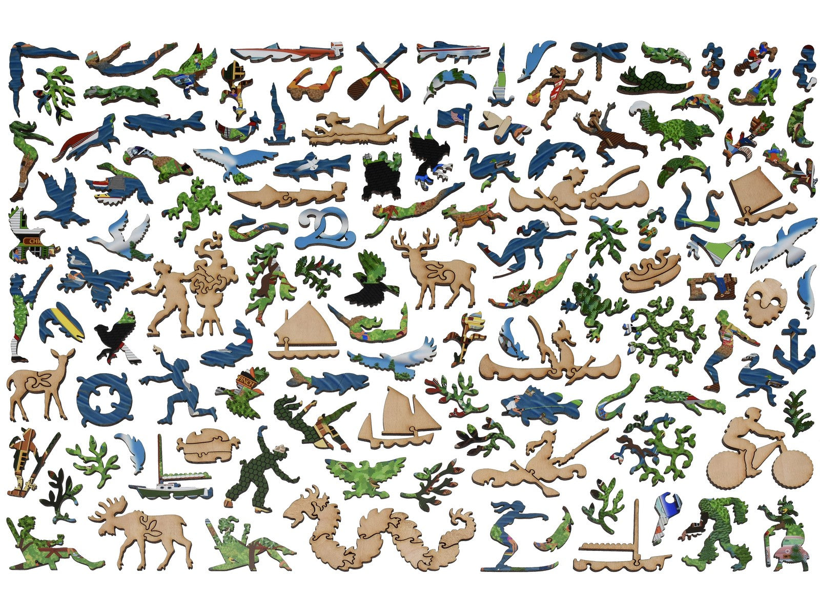 The whimsy pieces that can be found in the puzzle, Summer at the Lake.