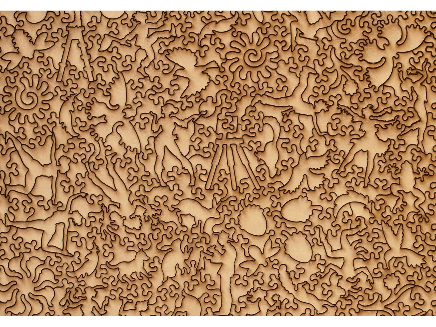 A closeup of the back of the puzzle, Sunday Afternoon in the Country, showing the detail in the pieces.