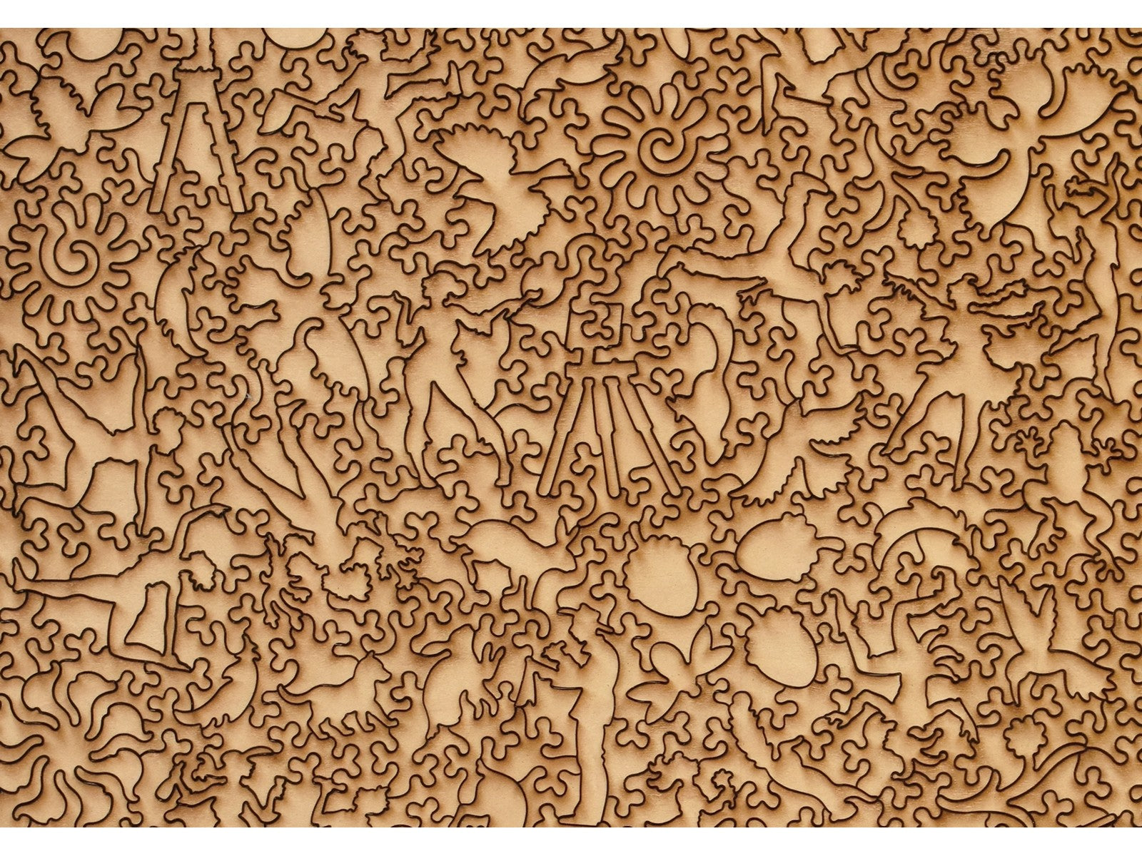 A closeup of the back of the puzzle, Sunday Afternoon in the Country, showing the detail in the pieces.