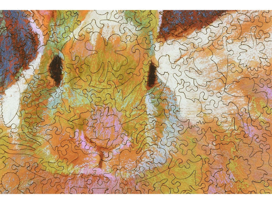 A closeup of the front of the puzzle, Sunny Bun, showing the detail in the pieces.