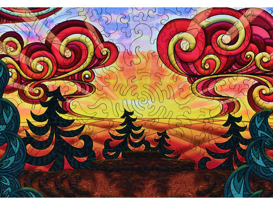 A closeup of the front of the puzzle, Sunrise Circle, showing the detail in the pieces.