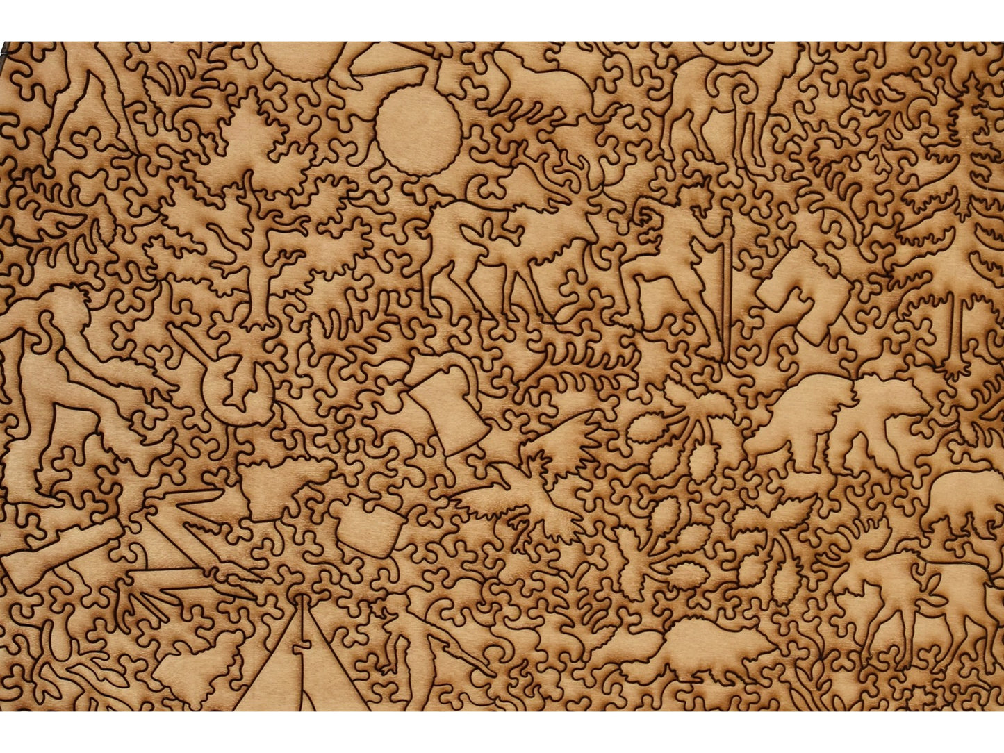 A closeup of the back of the puzzle, Tent Camping, showing the detail in the pieces.