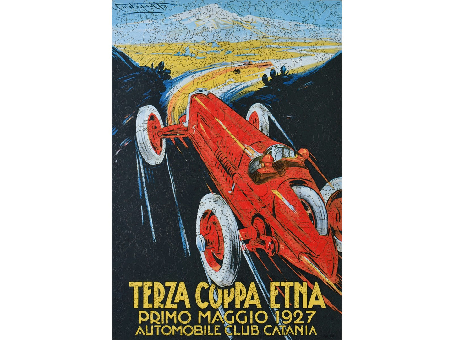 The front of the puzzle, Terza Coppa Etna, showing a racecar driving.