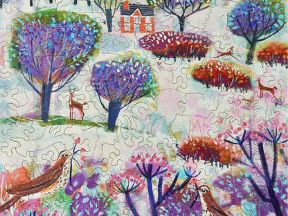 A closeup of the front of the puzzle, The North Wind, showing the detail in the pieces.