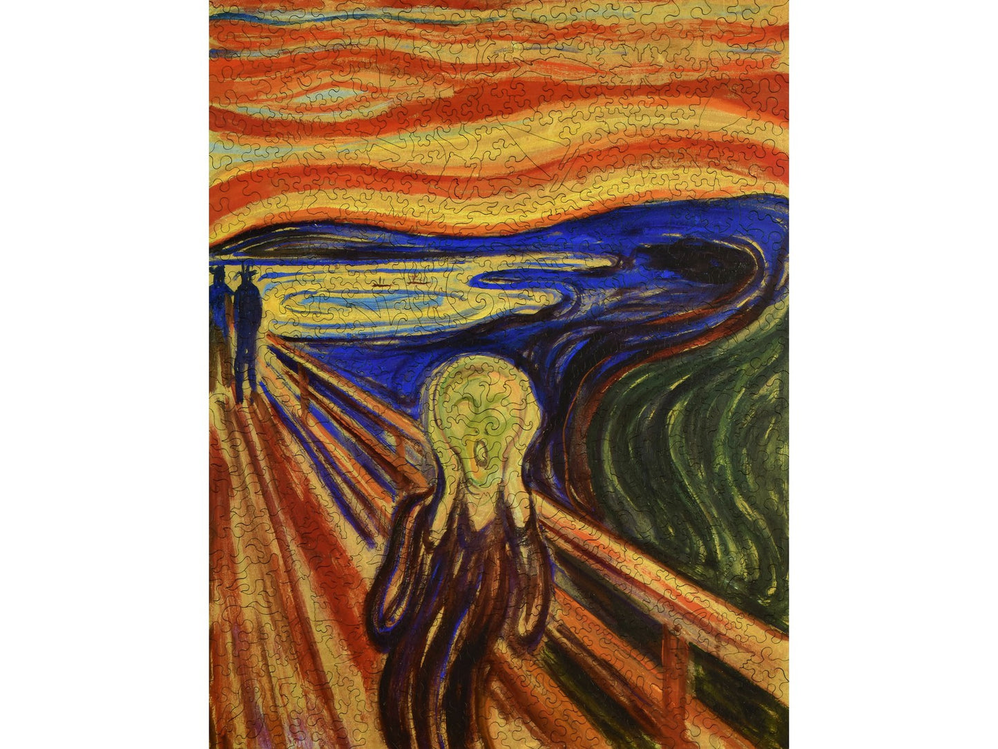 The front of the puzzle, The Scream, which shows a figure on a bridge holding it's head and screaming.