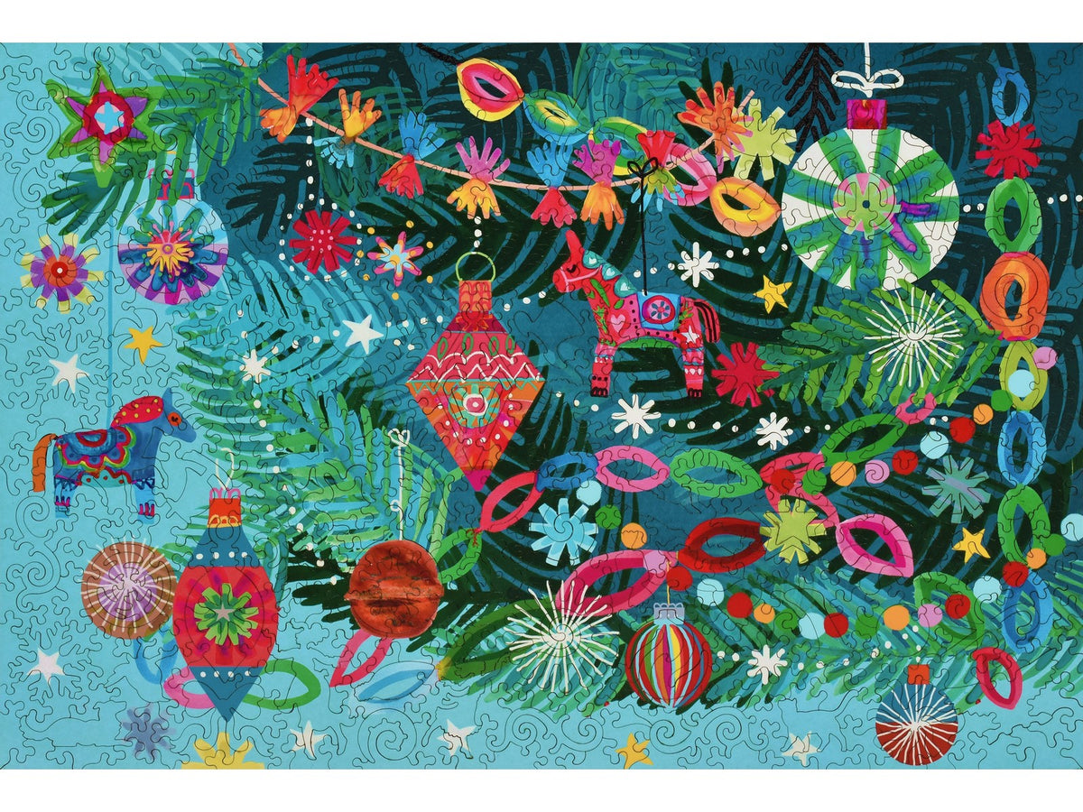 The front of the puzzle, Tree Ornaments.