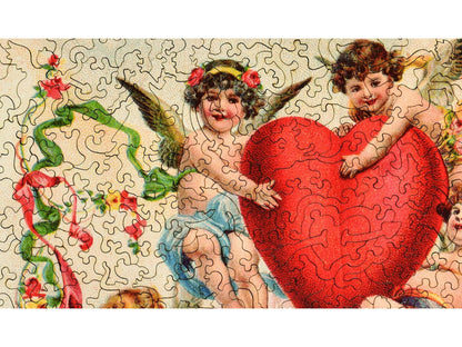 A closeup of the front of the puzzle, Valentine Ribbons.