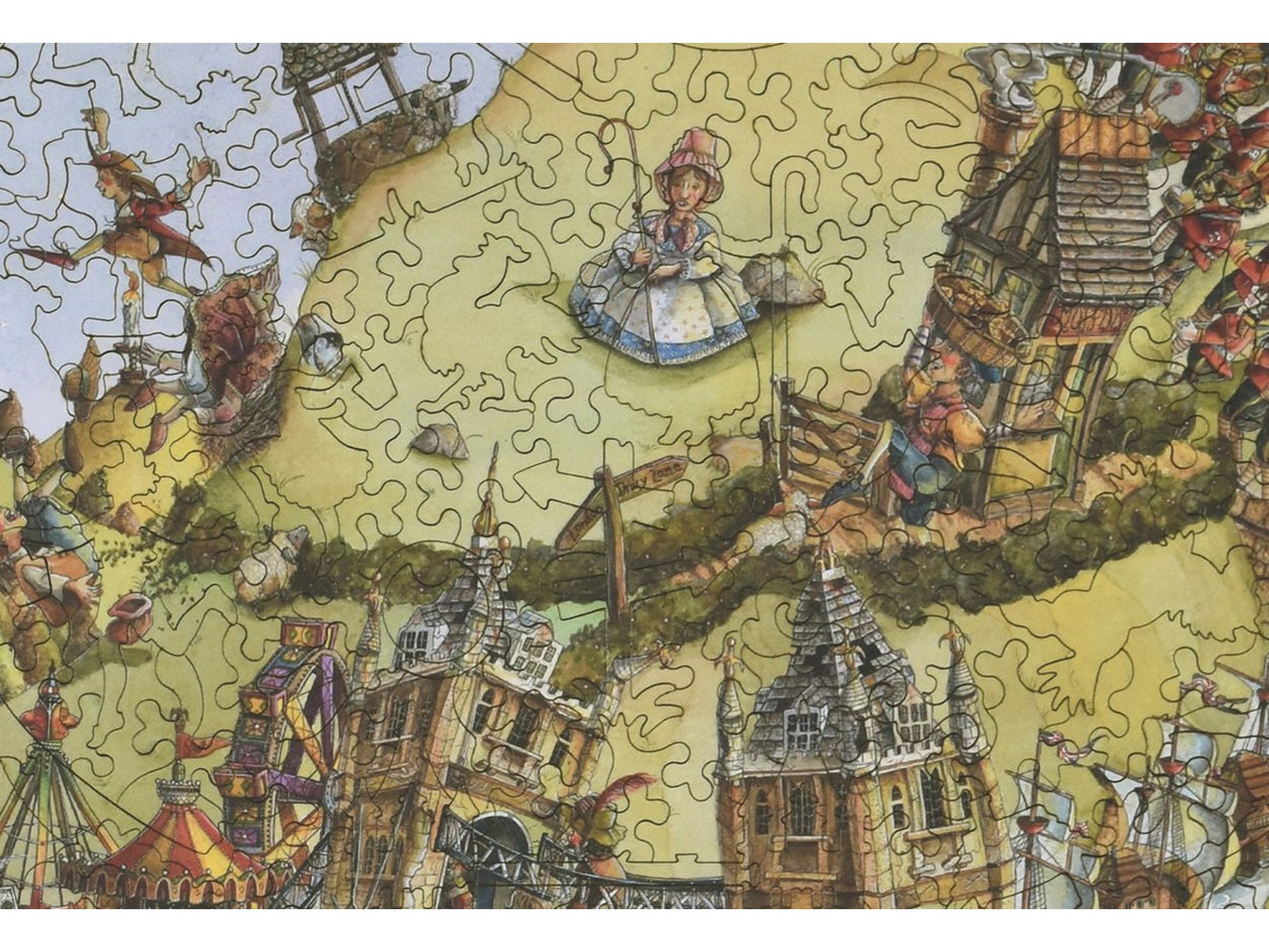 A closeup of the front of the puzzle, Valley of Rhyme, showing the detail in the pieces.