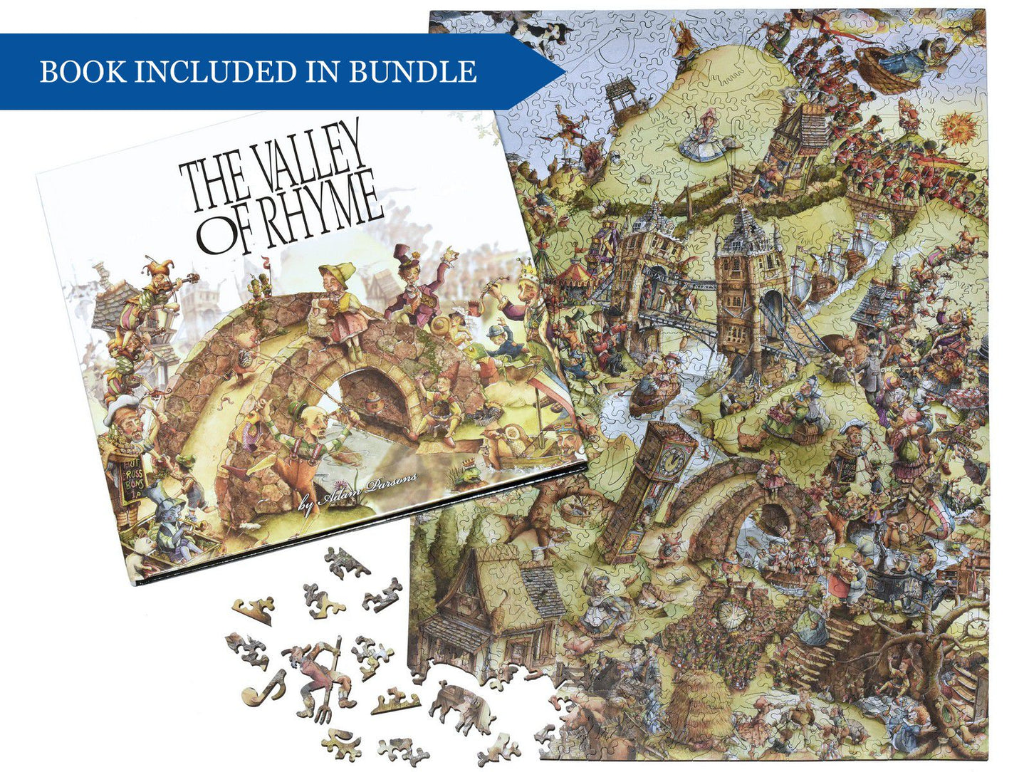 The puzzle, The Valley of Rhyme, with the book that it comes with in a bundle.