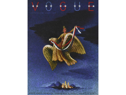 The front of the puzzle, Vogue Americana Number with an eagle flying on a dark blue background.
