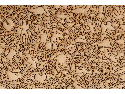A closeup of the back of the puzzle, Welcome to the Cabin, showing the detail in the pieces.