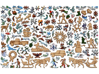The whimsy pieces that can be found in the puzzle, Winter Parade.