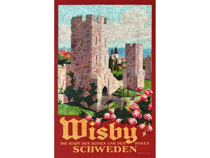 The front of the puzzle showing Wisby Castle in Sweden.