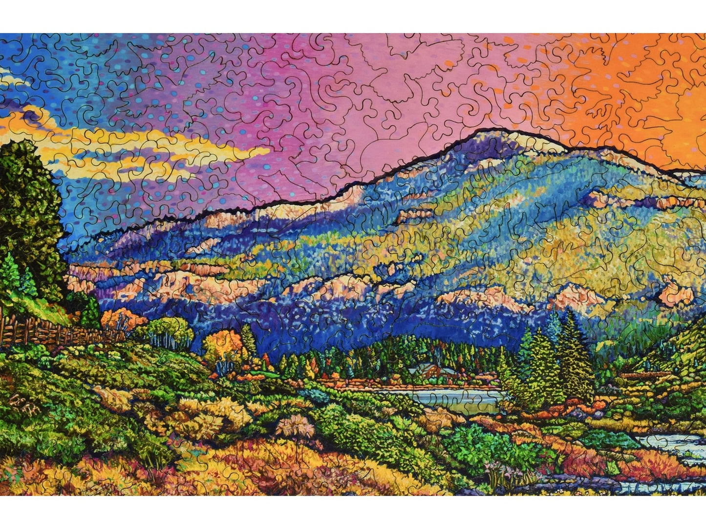 A closeup of the front of the puzzle, Wolf Creek Pass, showing the detail in the pieces.