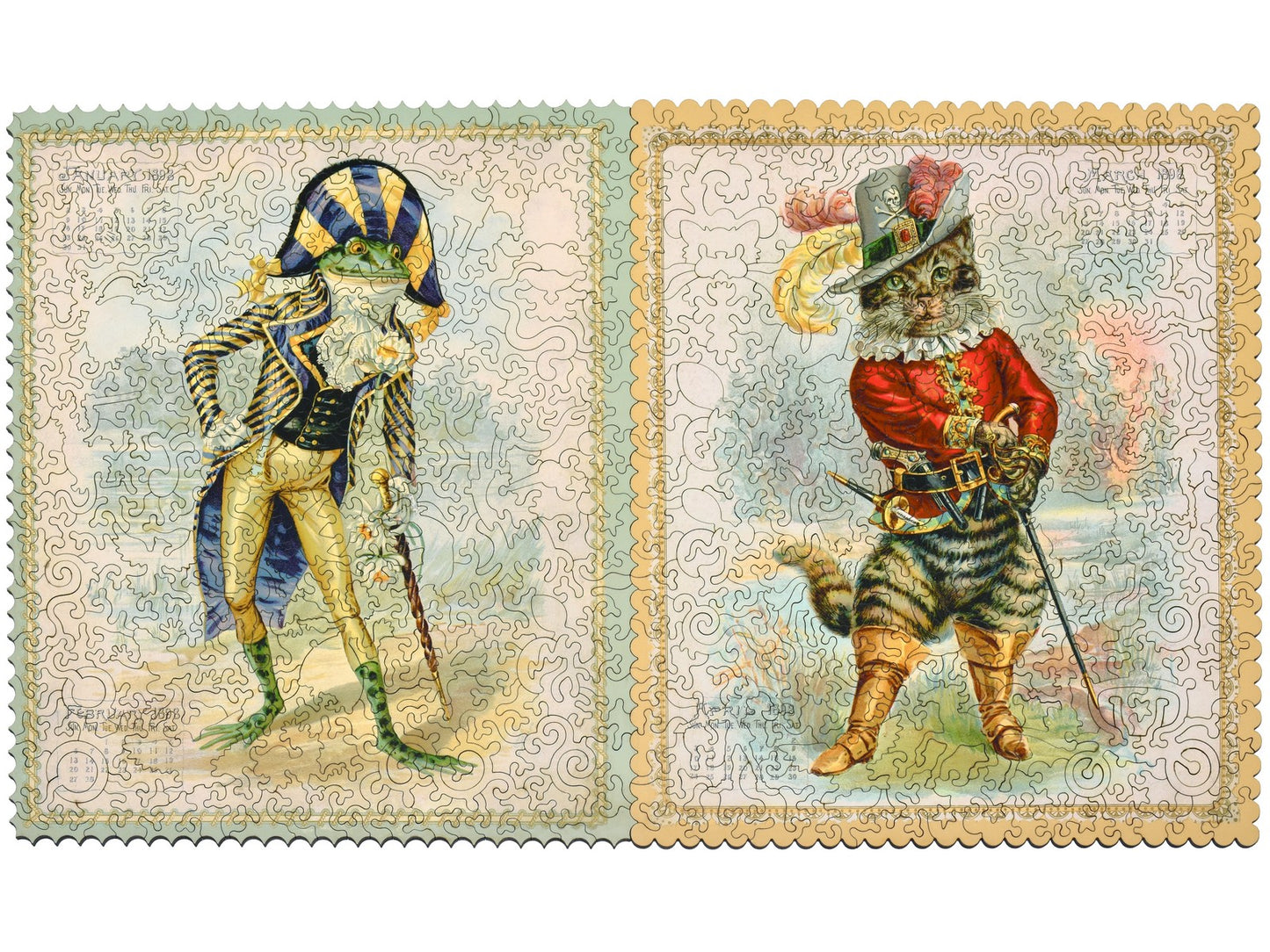 The front of the puzzle, A Frog He Would A Wooing Go and Puss in Boots.