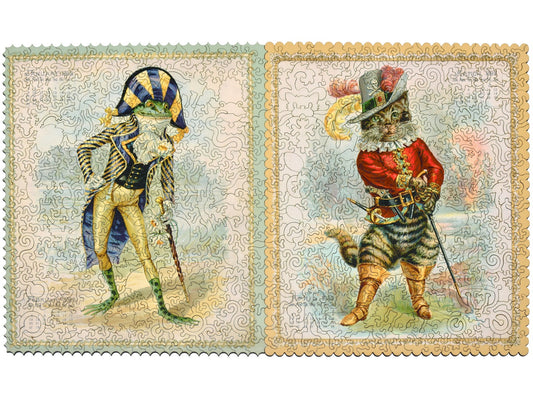 The front of the puzzle, A Frog He Would A Wooing Go and Puss in Boots.