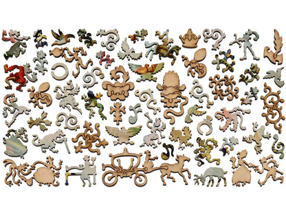 The whimsy pieces that can be found in the puzzle, A Frog He Would A Wooing Go and Puss in Boots.