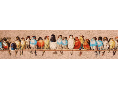 The front of the puzzle, A Perch of Birds, which shows a line of birds perching on a wire.