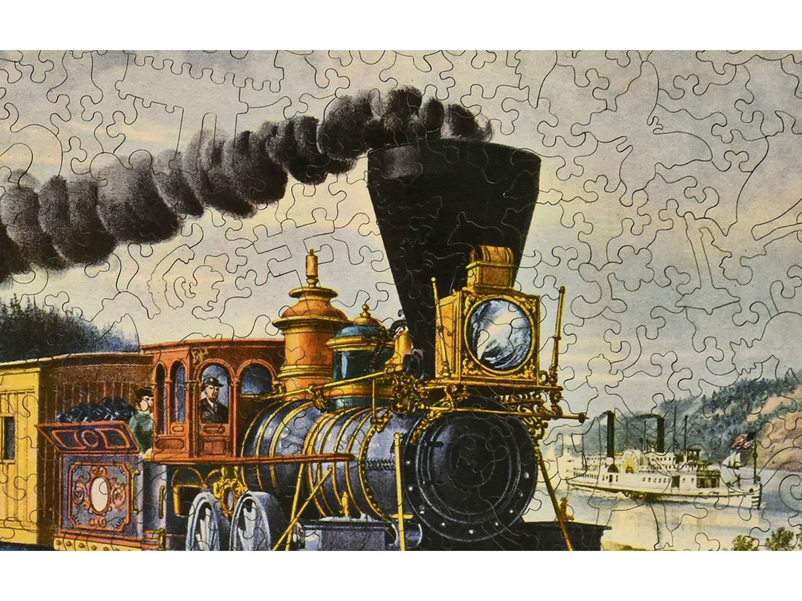 A closeup of the front of the puzzle, American Express Train.