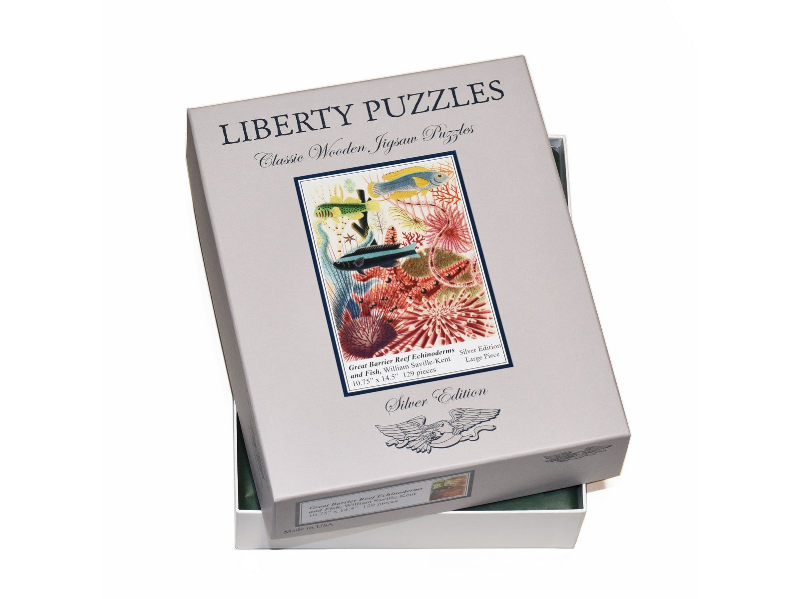 The box for the puzzle, Great Barrier Reef Echinoderms and Fish.