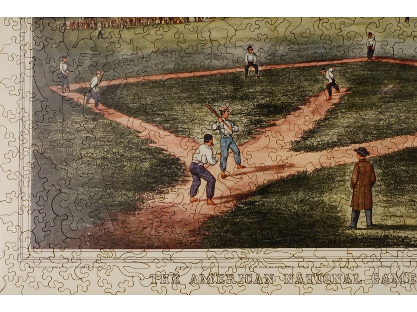 A closeup of the front of the puzzle, The American National Game of Baseball.