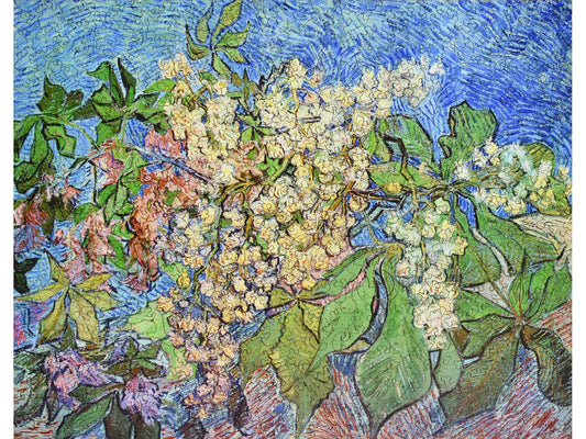 The front of the puzzle, Blossoming Chestnut Branches, which shows a flowering bush.