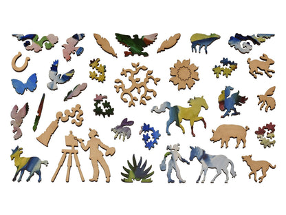 The whimsy pieces that can be found in the puzzle, Blue Horse I.