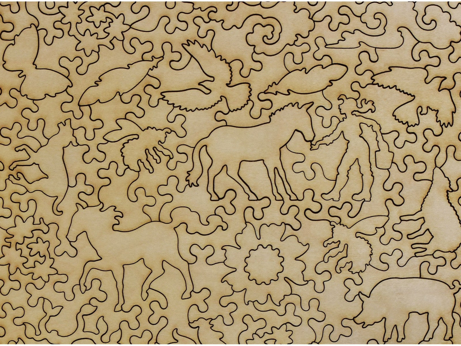 A closeup of the back of the puzzle, Blue Horse I.
