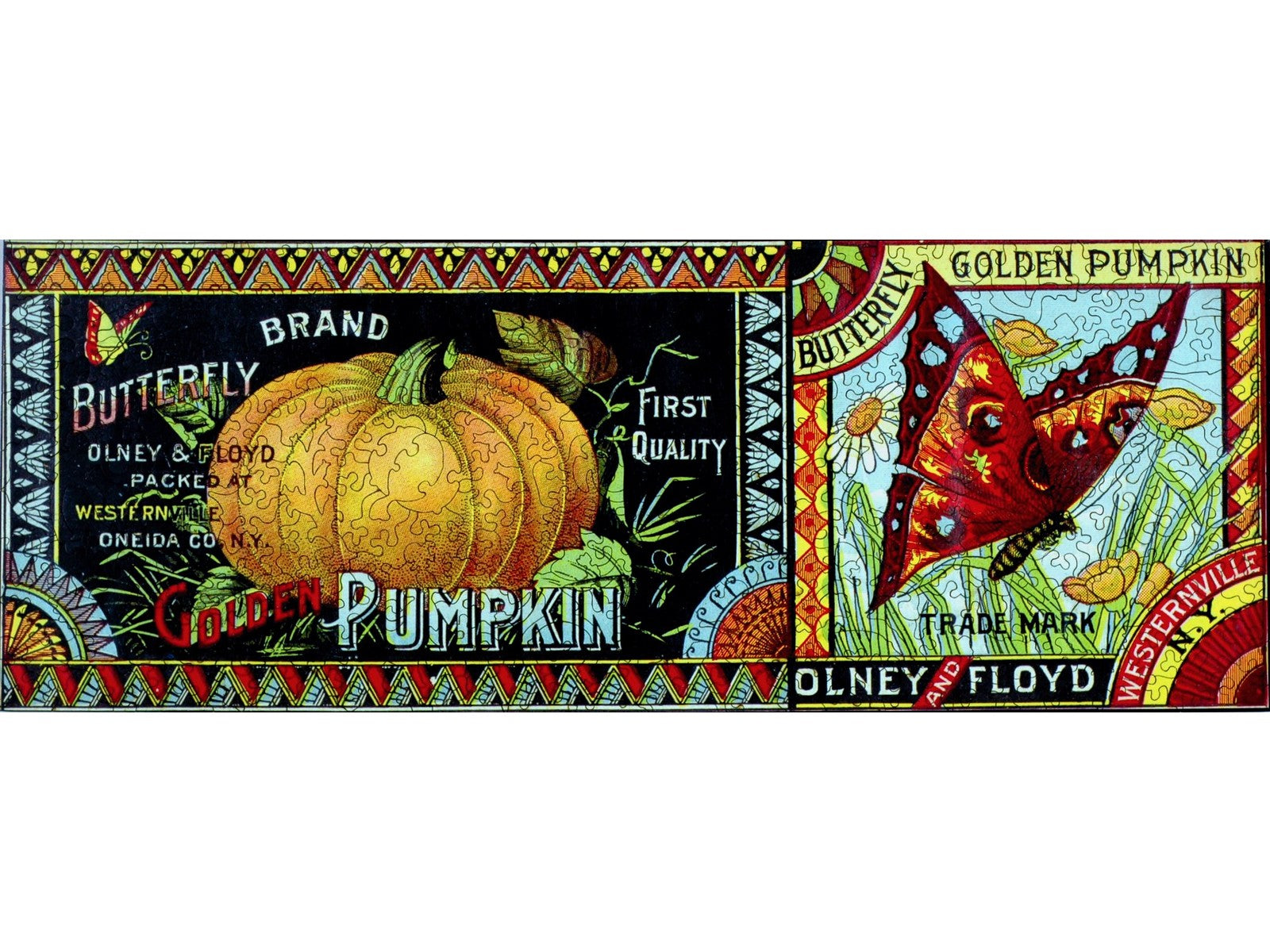 The front of the puzzle, Butterfly Golden Pumpkin, which shows a pumpkin and a butterfly with a decorative border.