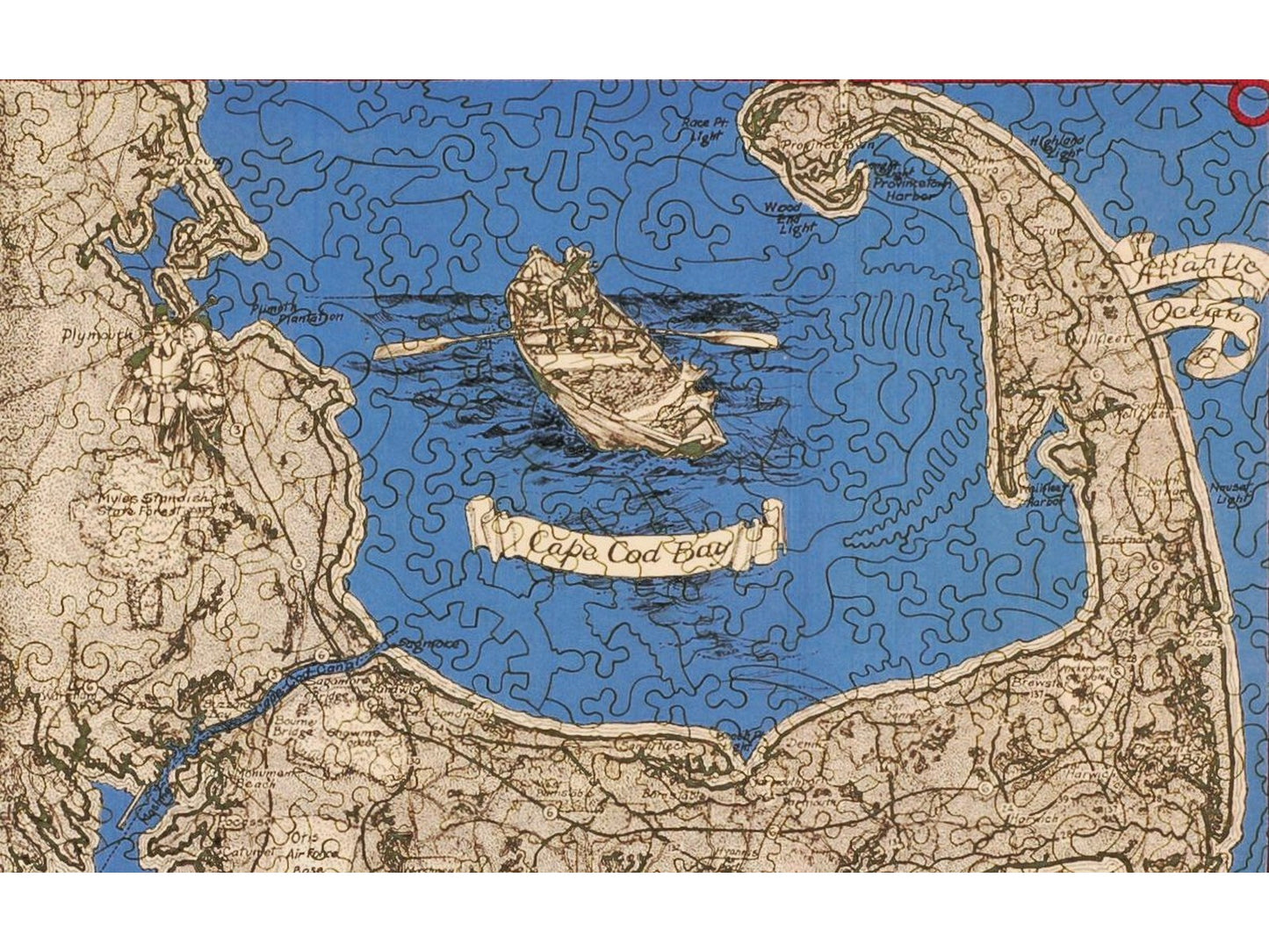 A closeup of the front of the puzzle, A Map of Interesting Cape Cod.
