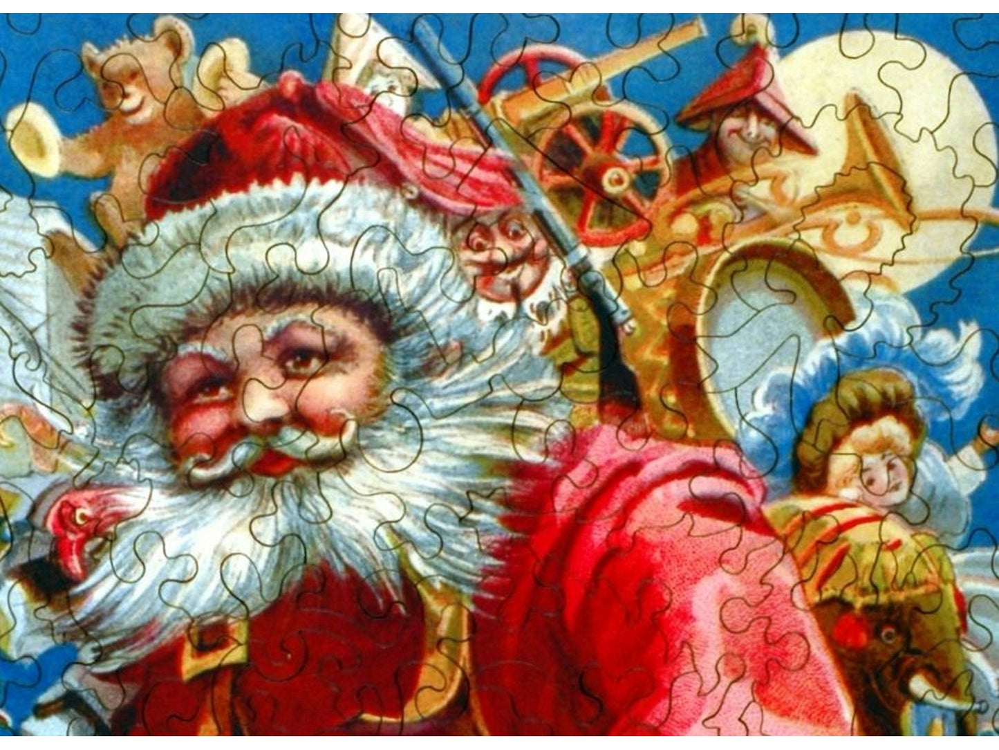 A closeup of the front of the puzzle, Chimney Santa.