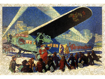 The front of the puzzle, Christmas Special, which shows Santa Claus inviting people to board an airplane.